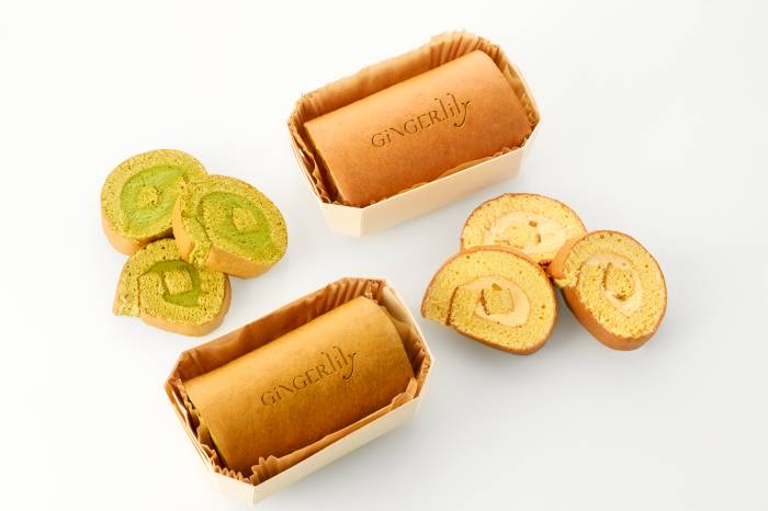 gingerlily matcha and ginger swiss rolls