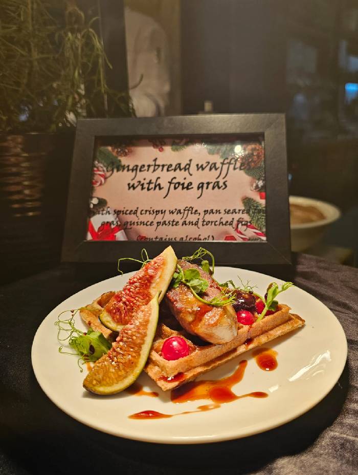 gingerbread waffles with foie gras