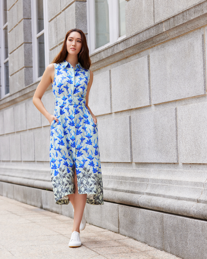 Aimee in Pure Linen Floral Midi Shirt Dress