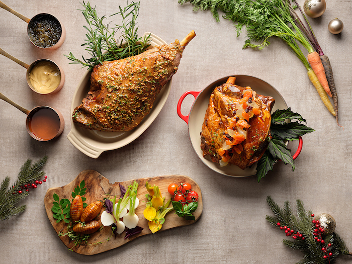 Roasted Australian Leg of Lamb and Braised Lamb Shoulder Stuffed with Dried Fruit and Nuts