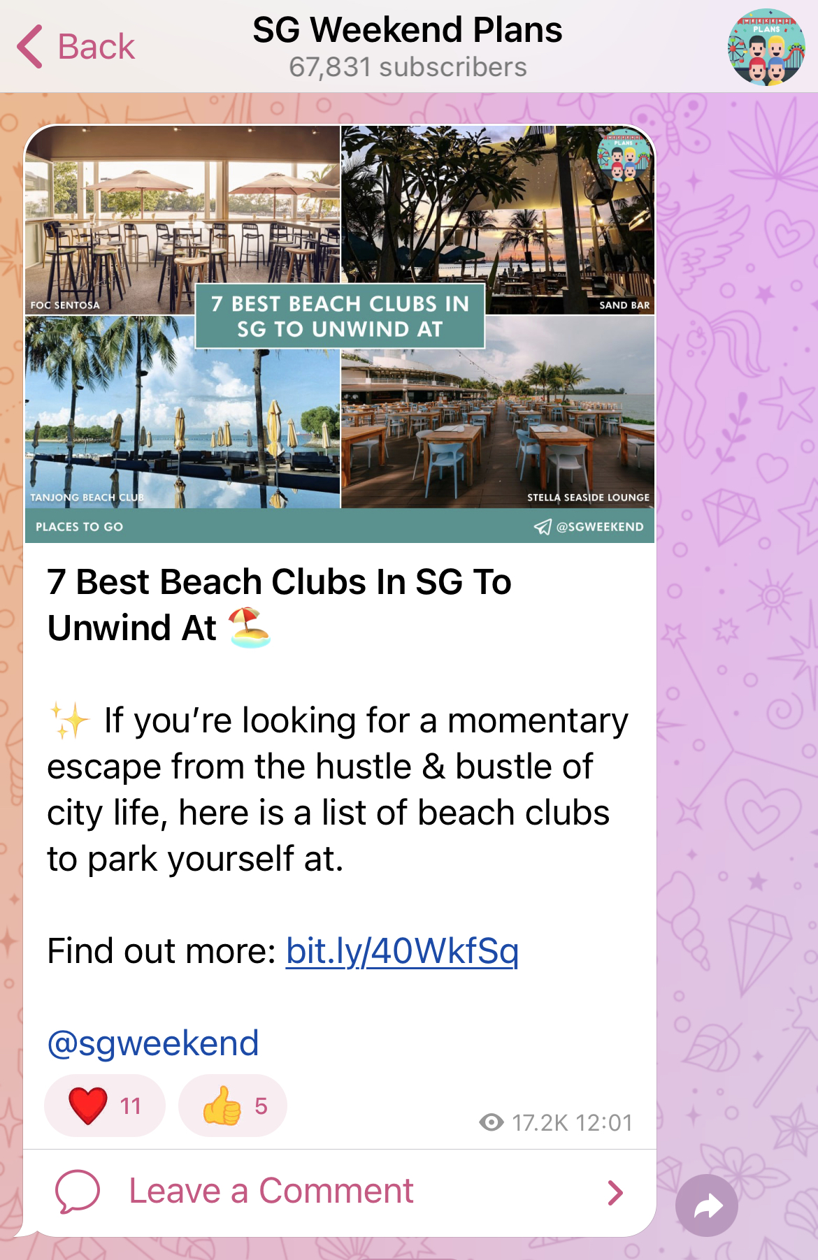 telegram channel for weekend plans