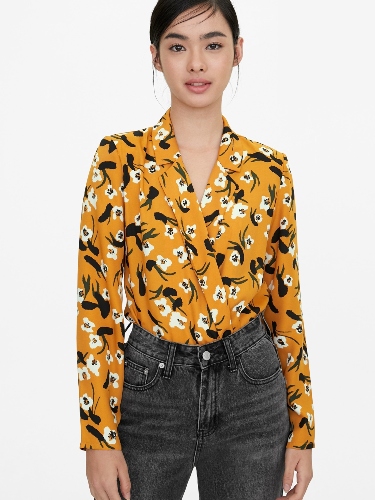 Pomelo Abstract Floral Collar Bodysuit