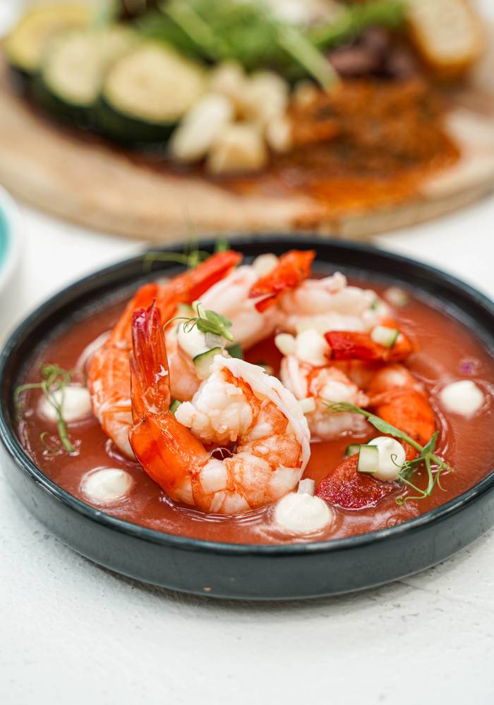 Poached Prawns with Gazpacho