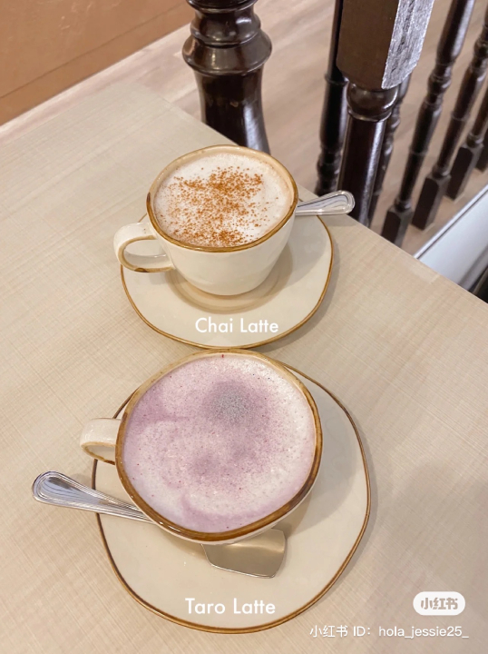 chai latte and taro latte from Cotta