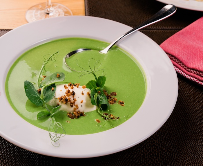 db Bistro_English Pea Soup, Smoked Bacon, Rosemary Cream