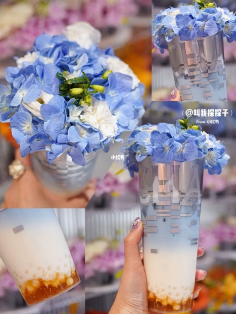 flower milk tea closeup