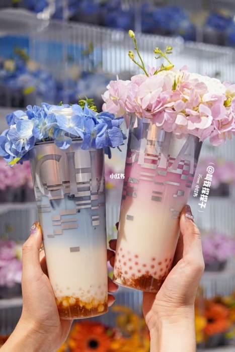 flower milk tea with pearls