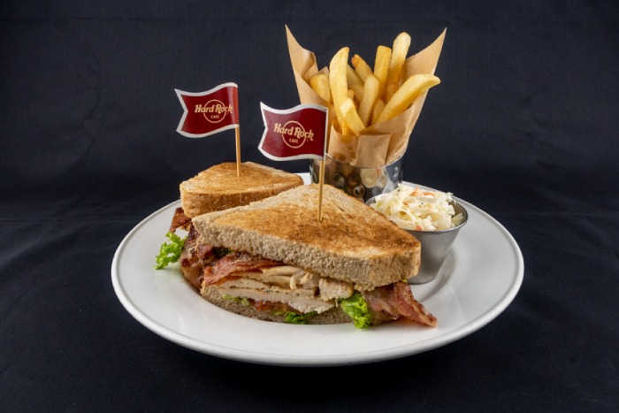 hard rock cafe back to classic menu chicken club sandwich