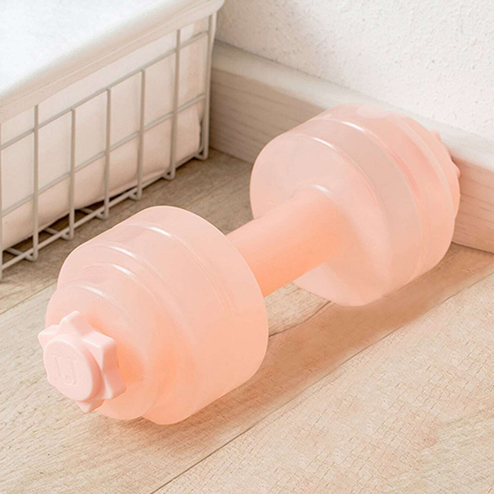 home workout equipment pink dumbbell water bottle