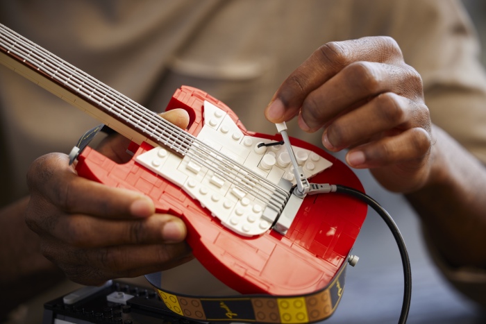 lego ideas fender stratocaster guitar closeup