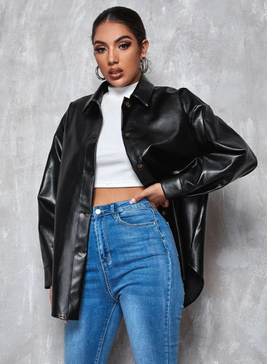 shein drop shoulder leather coat