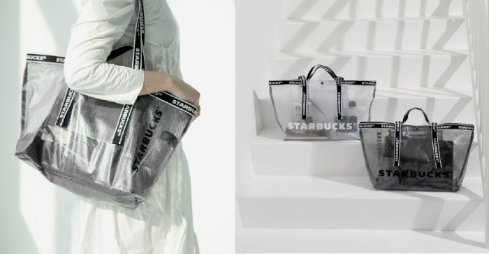 starbucks mesh tote bag collage