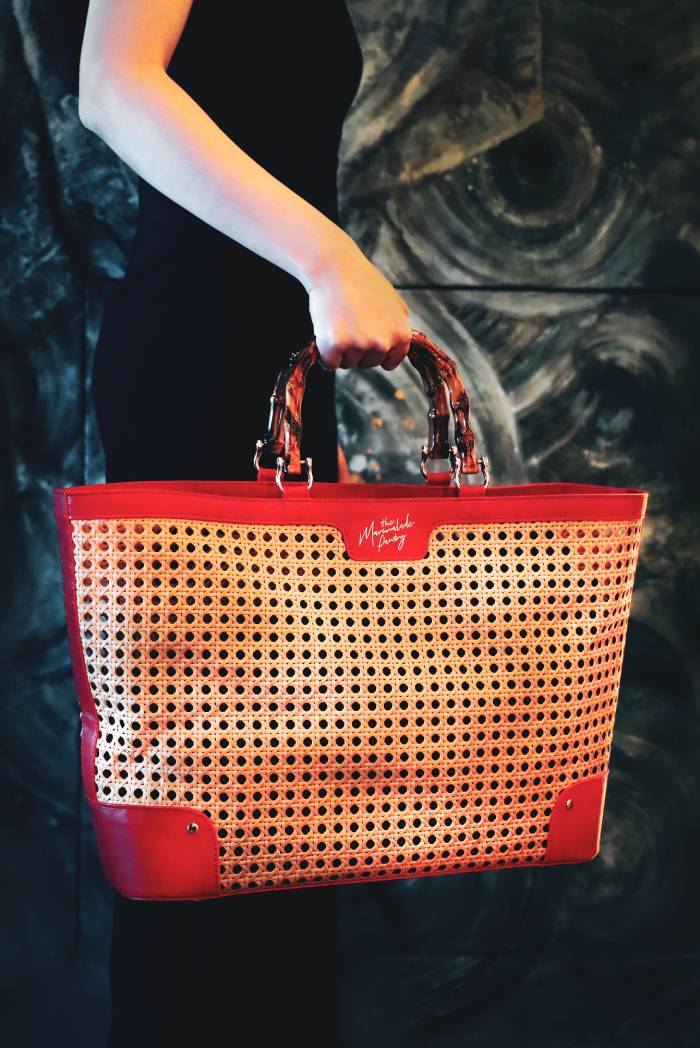 the marmalade pantry anchorpoint red rattan woven hand bag